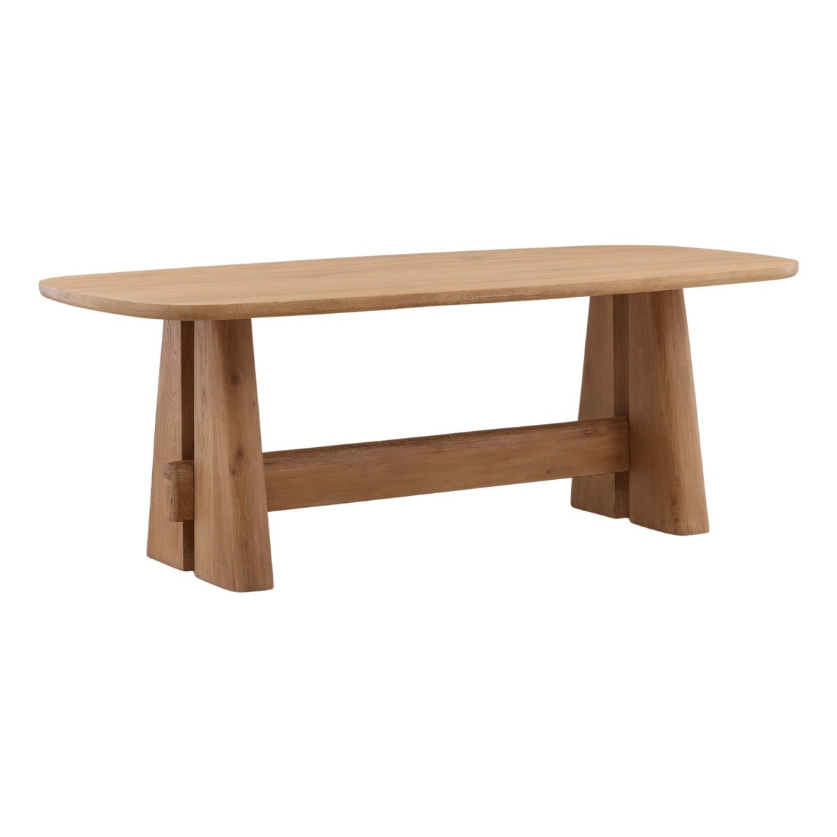 RIVA solid teak dining table handcrafted in Jepara featuring an architectural panel-leg design and contemporary styling.