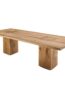 ARDEN solid teak dining table handcrafted in Jepara featuring a thick solid wood tabletop and sculptural through-leg construction.