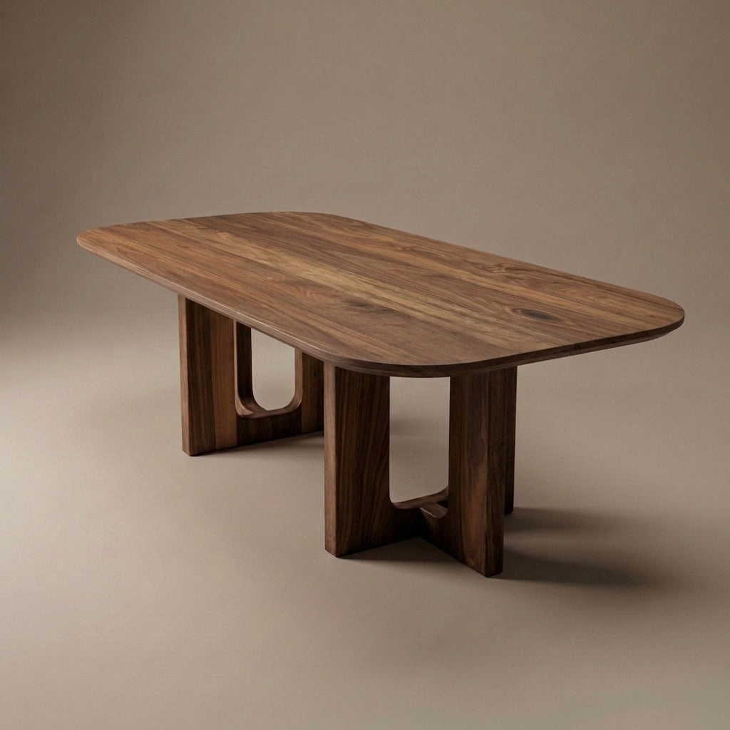 SOLARA solid wood dining table with sculptural architectural base handcrafted in Jepara.